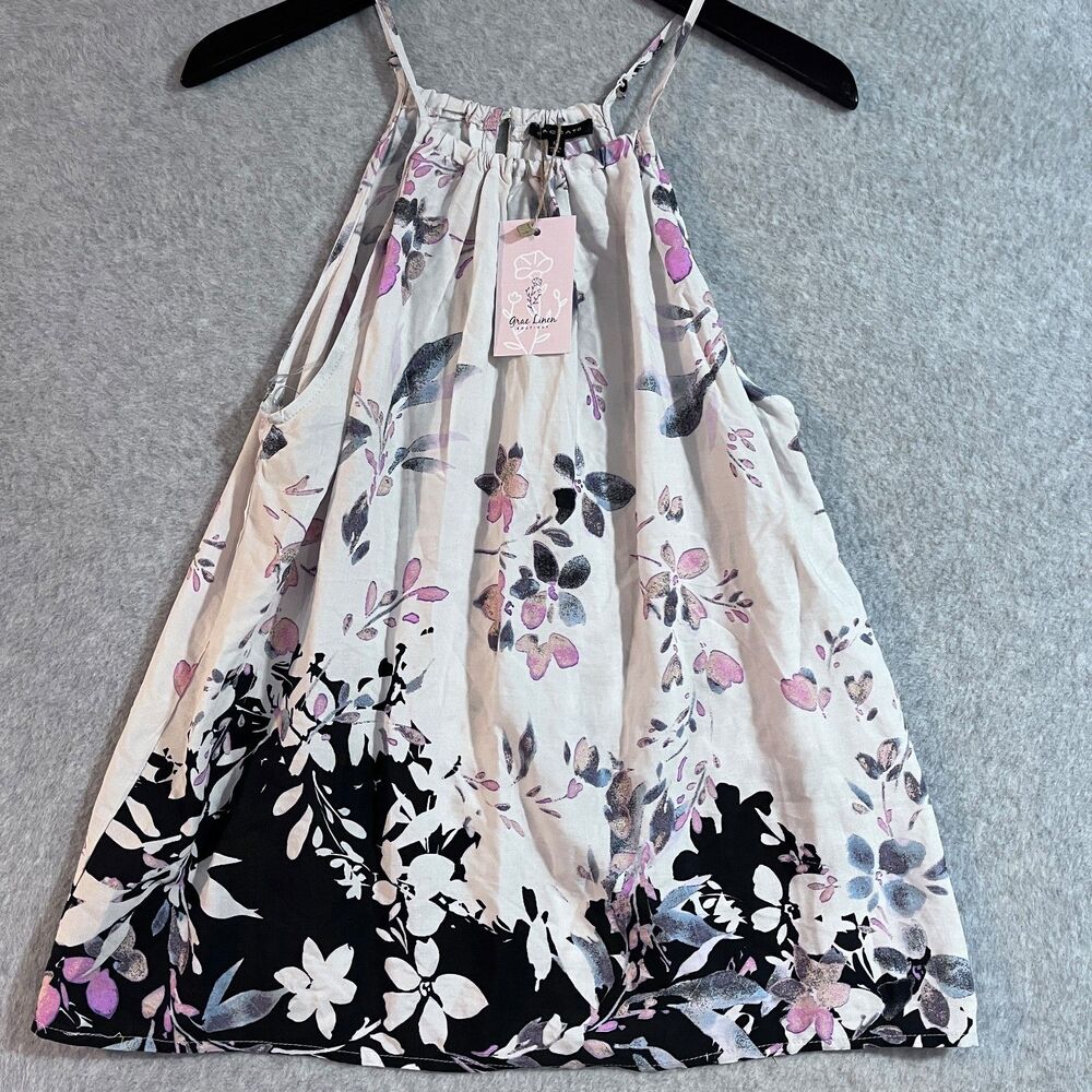 Boho Floral Halter Top Stacatto A-Line Size M Peasant Hippie Chill Summer